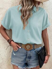 EMERY ROSE 波点印花度假休闲风 - 现代休闲衬衫 - 薄荷藍 - 查看 3