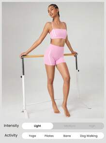 GLOWMODE 4.3'' FeatherFit™ Contrast Color Shorts Low Impact Yoga Pilates Studio Daily Casual Wear - Bubblegum Pink - View 6