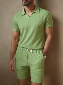 Manfinity VCAY 2 件套男士针织修身常规肩圆领休闲 Polo 衫套装