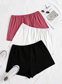 SHEIN 3pcs/Set Plus Size White, Red, Black Combo, Versatile Sleep Shorts