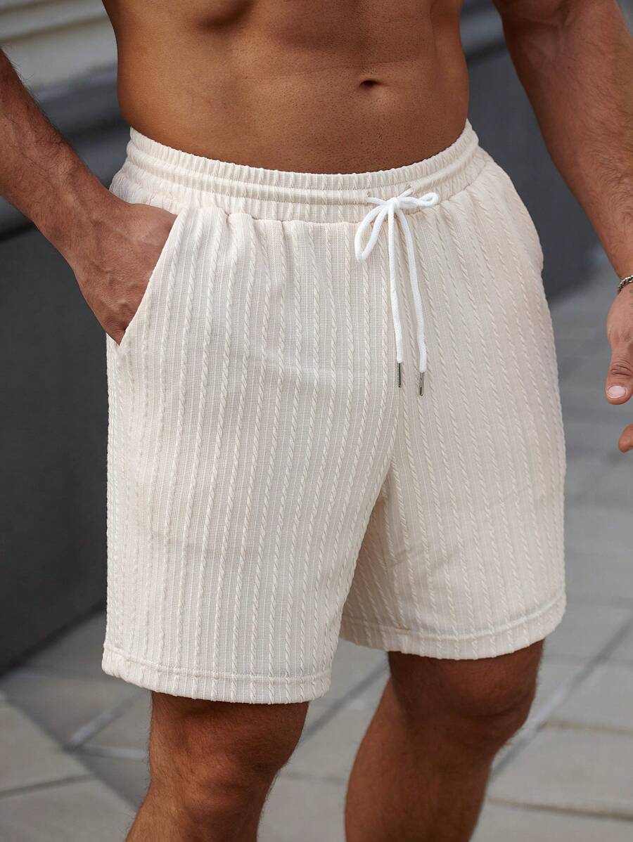 Manfinity RSRT Manfinity Nomadique Men Drawstring Waist Slant Pocket Shorts Baggy Board Linen Cool Plain Khaki Vacation Boho - Apricot - View 1