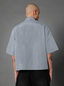 SUMWON Cathedral Window Art Print Oversized Button-Up Shirt Streetwear Gothic Architecture Design Lightweight Summer Fashion Statement Short Sleeve Button Front