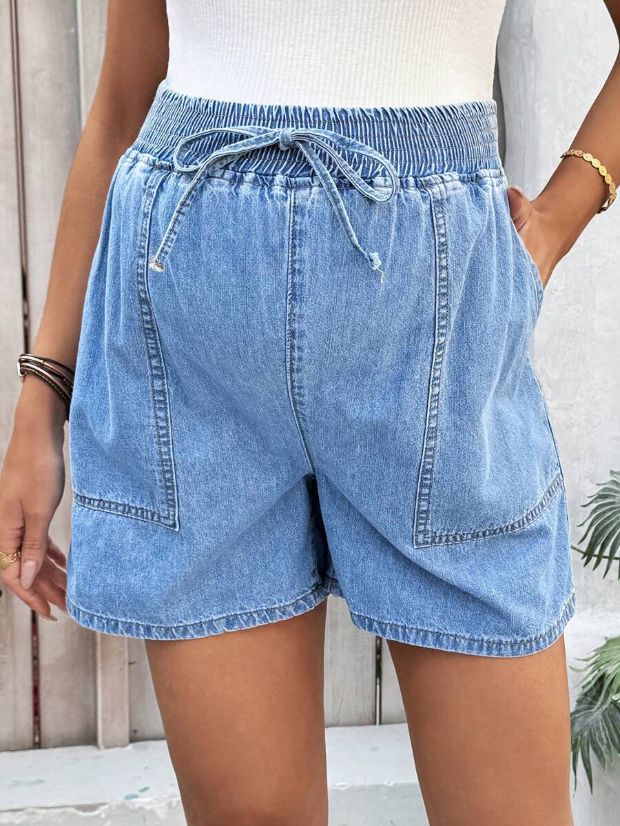 SHEIN Maternity Casual Large Pocket Loose Denim Shorts, Blue, Summer, Suitable For Parties, Holidays, Dates, Valentine's Day, Afternoon Tea, Vacation, Music Festival, Bohemian, Summer For Women/Summer/Summer/Cute, Easter/Easter /Easter Women, Rave/Concert Women/Country Concert/Rave/Rave Festival/Nashville/Ibiza, Elegant, Vacation Woman/Beach Vacation, Boho/Bohemia/Boho Women's;Cowgirl/Cowboy, Mother Day/Mom/Mother/ Mommy/Mother's Day/Mama/Mum/Mother's Day Gift