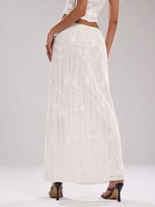 SHEIN BAE Saia feminina minimalista lisa em linha A, adequada para o verão - Branco - Ver 2