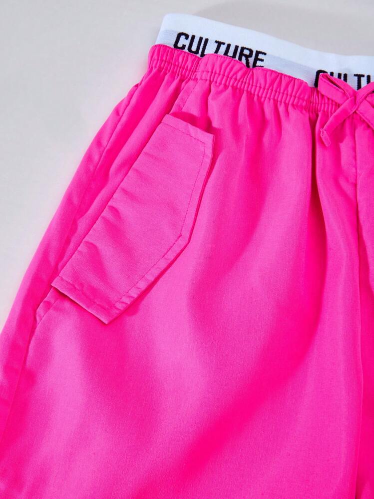 ChillGRL Set de 2 piezas de top de tirantes con estampado de estrellas y pantalones cargo de bloques de color para niñas preadolescentes, conjunto de ropa casual de estilo urbano para primavera/verano y vacaciones de verano - Rosa Fucsia - Ver 4