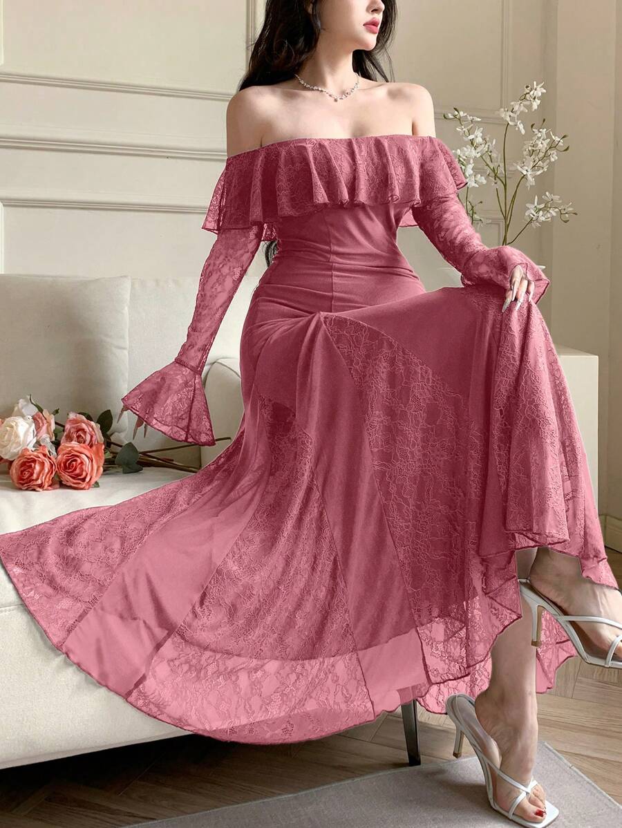 DAZY Women's Sexy Wrap Midi Dress, Spring/Summer Elegant,Ruffle - Dusty Pink - View 1