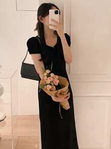 DAZY Elegant Design Color-Blocking Short Sleeve Midi Dress For Women Elegant Sundress