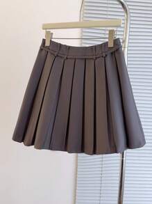 SHEIN LUNE Váy mini xếp ly siêu ngắn cho nữ, thường ngày đi học, đi làm và đi nghỉ - Màu xám đen - Xem 2