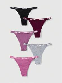 ROMWE 5pcs/Set Women Basic Comfortable Ribbed Letter "Cheeky" Briefs - Multicolor - View 2