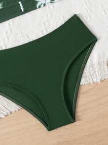 1pc Young Girl Green Bottom Coconut Tree Ruffle Split Bikini Set, Family Matching Outfits Mommy And Me (4 Sets Sold Separately) - Multicolor - View 4