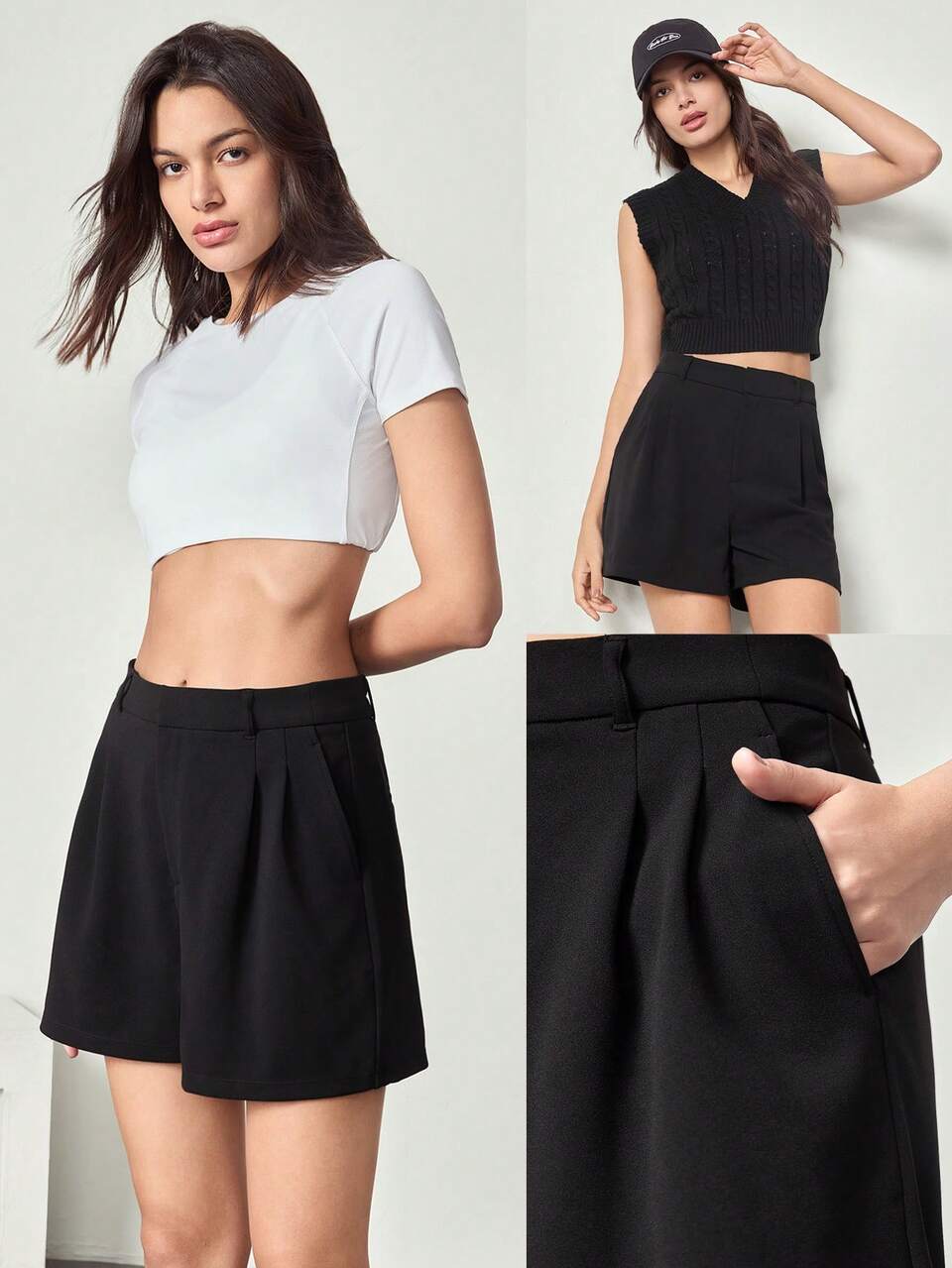 Easy Win Wrinkle-Resistant Elastic Waistband Front Zip Work Shorts With Side Pockets Daily Casual Office Work Leisure