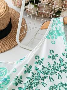 Plus Size Sleeveless Allover Print Casual Vacation Midi Dress - Mint Green - View 5