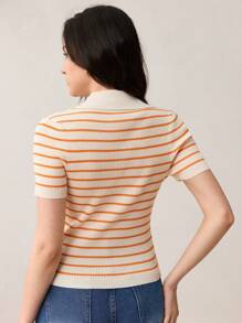 BizChic Áo dệt kim tay ngắn cài cúc, cổ bẻ, kẻ sọc dành cho nữ, kiểu dáng hiện đại, thanh lịch, phù hợp cho công sở, đi làm hàng ngày, phong cách retro thập niên 90, Giáng sinh và Năm mới, lãng mạn, dự tiệc Valentine, đi biển, lễ tốt nghiệp, lễ hội, kỳ nghỉ, phong cách giản dị tối giản, thích hợp cho khách dự đám cưới, chủ nhà, hẹn hò, tiệc tùng, hòa nhạc, bữa sáng muộn, sân bay, nhiều dịp khác nhau. - trái cam - Xem 4