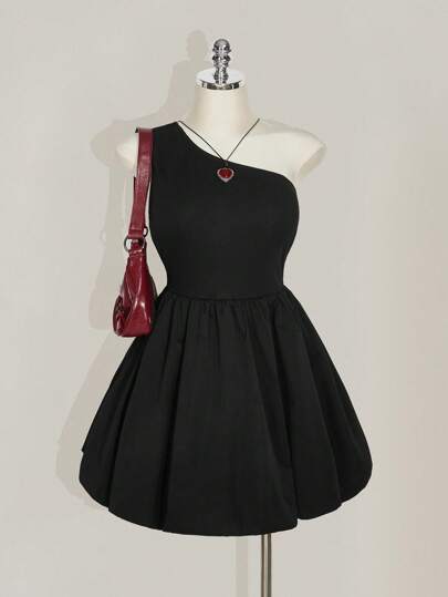 SHEIN ICON Plus Size Y2K Black Ruched Waist A-Line Bubble Dress