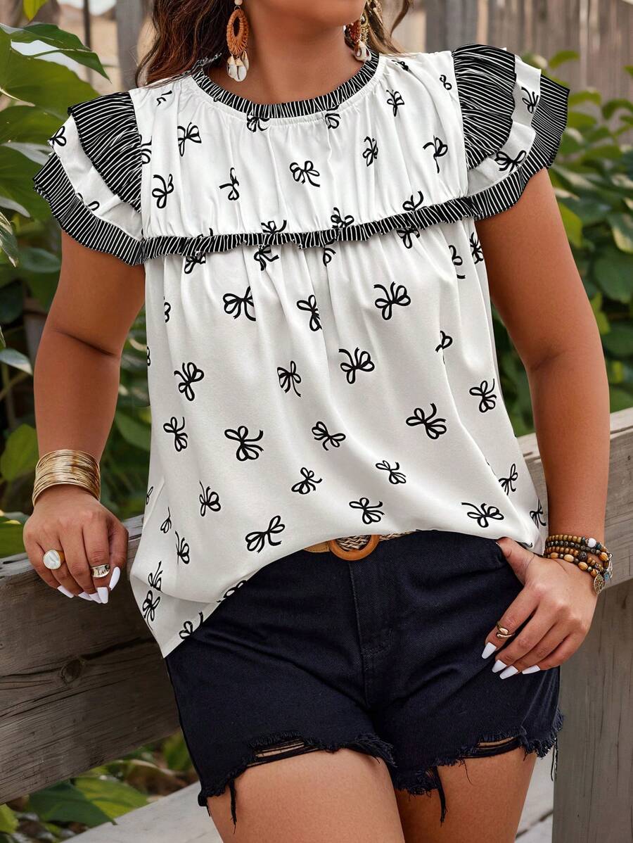 SHEIN Clasi Áo sơ mi tay ngắn thường ngày họa tiết ngẫu nhiên cỡ lớn, mùa hè - Nhiều màu - Xem 1