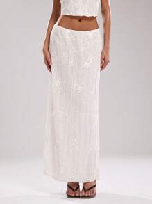 SHEIN BAE Saia feminina minimalista lisa em linha A, adequada para o verão - Branco - Ver 1