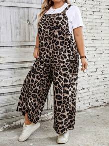 SHEIN CURVE+ Plus Size Leopard Print Jumpsuit, Simple And Fashionable, Suitable For Summer Boho Vacation - Brown - View 6