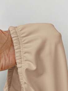 SHEIN PETITE Pantalones de casa tejidos suaves y blancos, pantalones holgados - Caqui - Ver 5