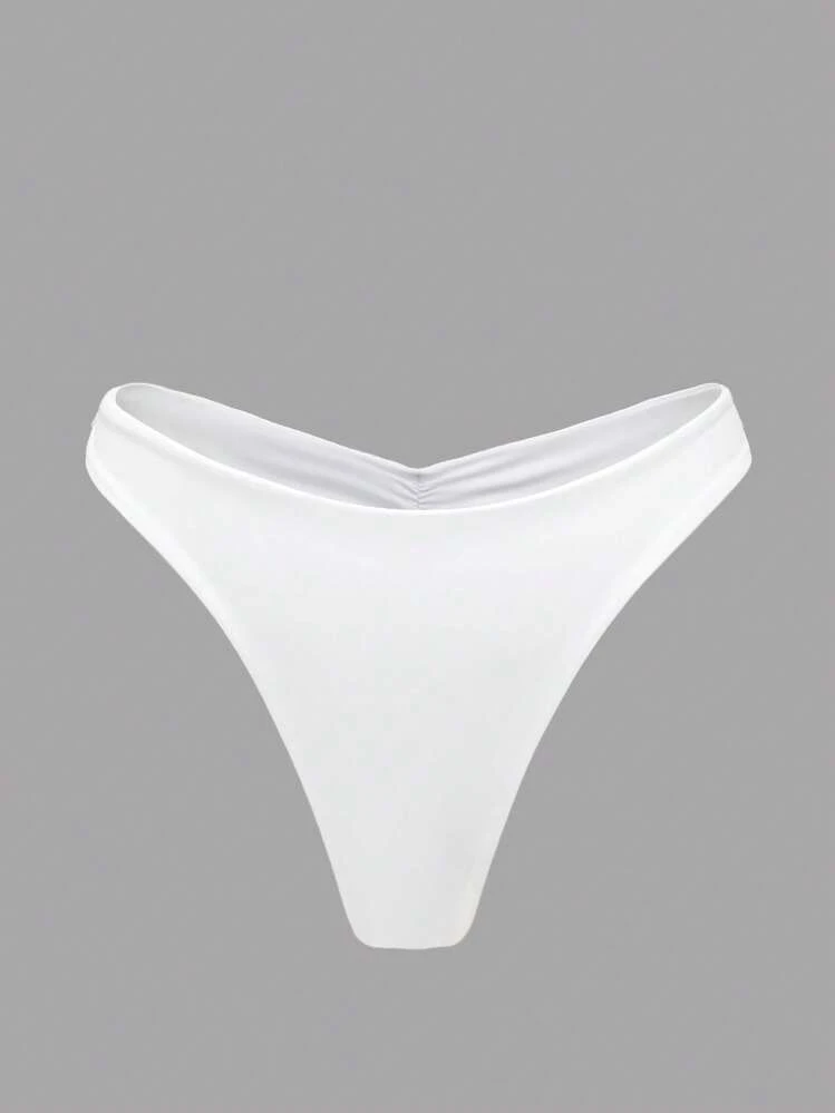 SHEIN Swim Basics Faldas de bikini plisado con cintura en V para mujer de playa de verano - Blanco - Ver 2