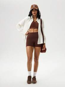SHEIN Unity Women Long Sleeve Loose Fit Sunscreen Shirt, Athletic Top - Apricot - View 5