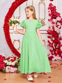 Kleinkind Mädchen A-Linie Kleid mit Spitzenkappärmeln und hoher Taille, süßer Prinzessinnenstil, weich und bequem