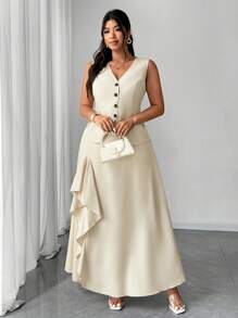 Elenzga Plus Size Elegant & Simple A-Line 2 Pieces Set For Women