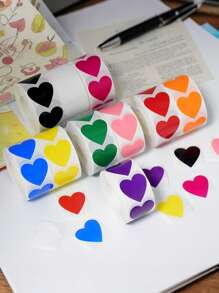 SHEIN 500pcs/Roll Heart Shape Adhesive Label Stickers - Black - View 9