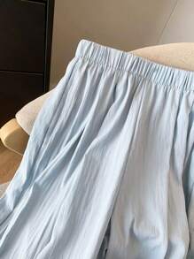 Franclia Pantaloni casual sciolti per donna con vita elastica e colore unito