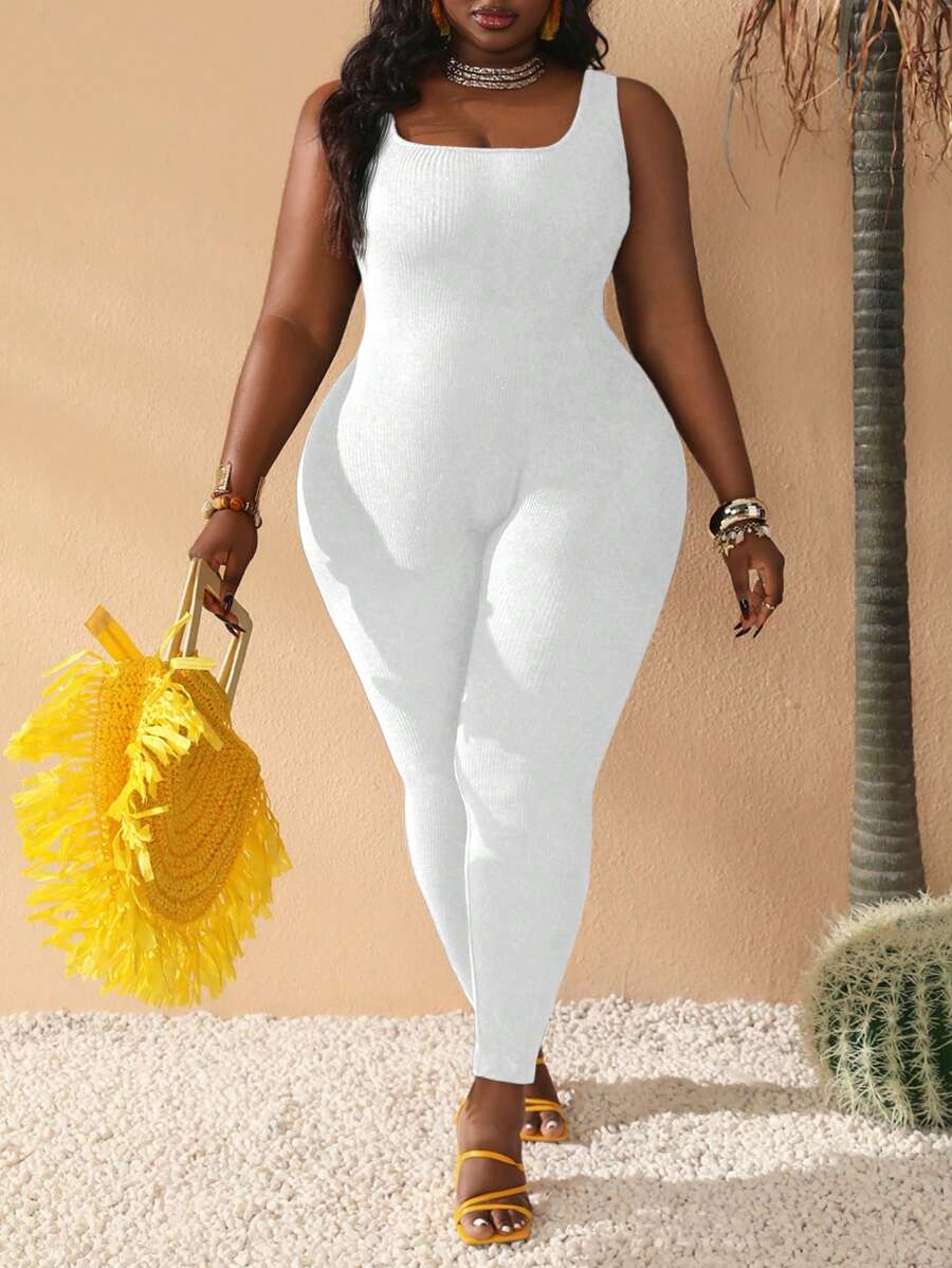 Slaydiva Plus Size Slayr Basic Casual Elastic Knit Jumpsuit