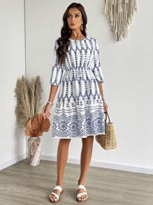 EMERY ROSE Đầm cổ tròn tay ngắn in họa tiết cho nữ, tối giản & thời trang, phù hợp cho mùa hè - Nhiều màu - Xem 6