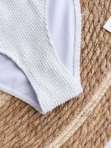 SHEIN Teen Girls' Textured Knitted Halter Necklace Design Swimsuit Set, Vacation Casual Beachwear