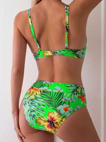 Swim Lushoire 女士夏季热带印花环饰比基尼套装 - 彩色 - 查看 2