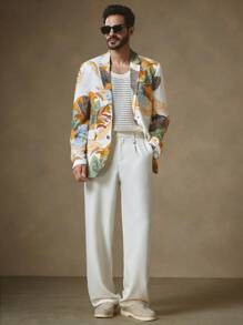 Manfinity VCAY Men's Tailored Fit Casual Blazer, Suitable For Everyday Wear, Outdoor, Home, Dating, Beach Oversized Floral Print Blazer, Spring Summer Vacation, Casual Summer Spring Vacation, Men's Single-Breasted Casual Suit, Men's Evening Dress Suit, Business