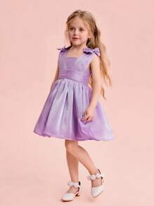 Fern Glow  Young Girl Elegant & Cute Purple Organza Dress, Summer - Mauve Purple - View 6