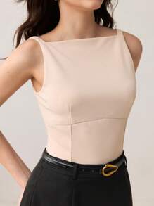 BizChic Áo dệt kim không tay hở lưng, thanh lịch, lãng mạn với nơ thắt cổ dành cho nữ, đa năng, phù hợp cho công sở, thường ngày và mặc đi làm. - Màu be - Xem 4