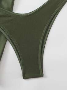 Swim SXY 3 件套新款系带三角形女士泳衣，采用闪亮材质和不对称金属装饰 - 軍綠色 - 查看 8