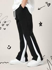 SUMWON Flare Joggers With White Side Panel Athletic Pants Retro Style Streetwear Training Performance Bottoms Winter Season Youth Sports Casual Sweatpants - Black - View 1