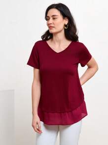 Miaspire Áo thun nữ màu trơn Giải trí - Màu Tím - Xem 4