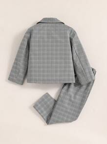 SHEIN 2pcs Gentleman Style Set For Toddler Boys - Gray Striped Plaid Woven Jacket & Pants, Exhibiting Young Gentleman Elegance & Taste. This Gray Striped Plaid Tailored 2 Pieces Suit For Young Boys Combines Classic British Gentleman Style With Modern Fashion Elements, Providing A Unique Dressing Experience For Young Boys. Suitable For Wedding, Wedding Guest, Ring Bearer, Page Boy