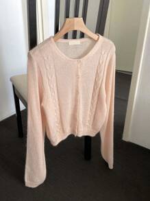 DAZY 宽松简约轻薄女士开衫，青春气息，重返校园服装 - 粉色 - 查看 7