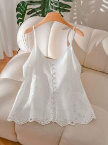 CosyJoli Áo ba lỗ thêu khoét rỗng cỡ lớn cho kỳ nghỉ hè - trắng - Xem 5