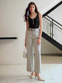 MOTF PREMIUM RHINESTONE BUTTON TANK TOP - Black - View 8