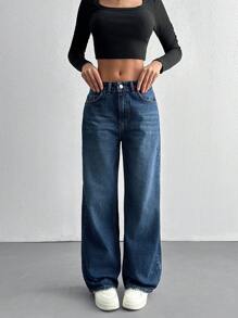 EURMUSE Women'sCasual Simplistic Button Fly Denim Jeans For Everyday Wear - Medium Wash - View 3