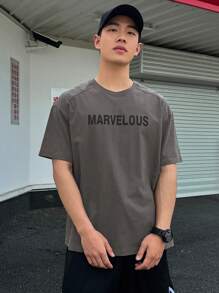 DAZY 男士休闲简约字母印花短袖T恤，夏季 - 灰色 - 查看 3