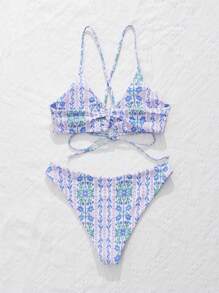 Swim Mod 1pc Simple & Fashionable Wireless Bikini Swimwear, Suitable For Summer - Multicolor - View 2