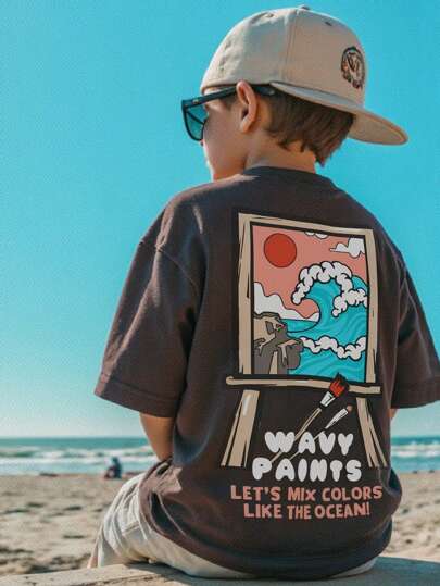 SHEIN Young Boy Casual Slogan Print Short Sleeve T-Shirt