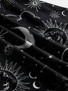ROMWE Đầm hở vai tay loe họa tiết ngôi sao và mặt trăng cổ điển Gothic - màu đen - Xem 4