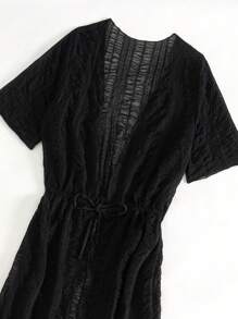 Swim Vcay Swim Chicsea Plain Short Sleeve Split Thigh Kimono Cover-Up For Women - Black - View 6