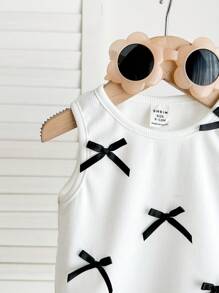 SHEIN Camisola blanca de punto con lazo y espalda descubierta, versátil y casual para niña pequeña en verano - Blanco - Ver 6