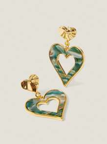 Muvela 18k 镀金几何树脂心形吊坠耳环 - 金黃色 - 查看 4